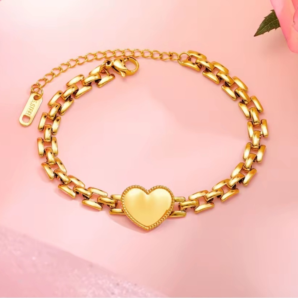 New! 18k gold plated stainless steel unique adjustable waterproof Heart Bracelet